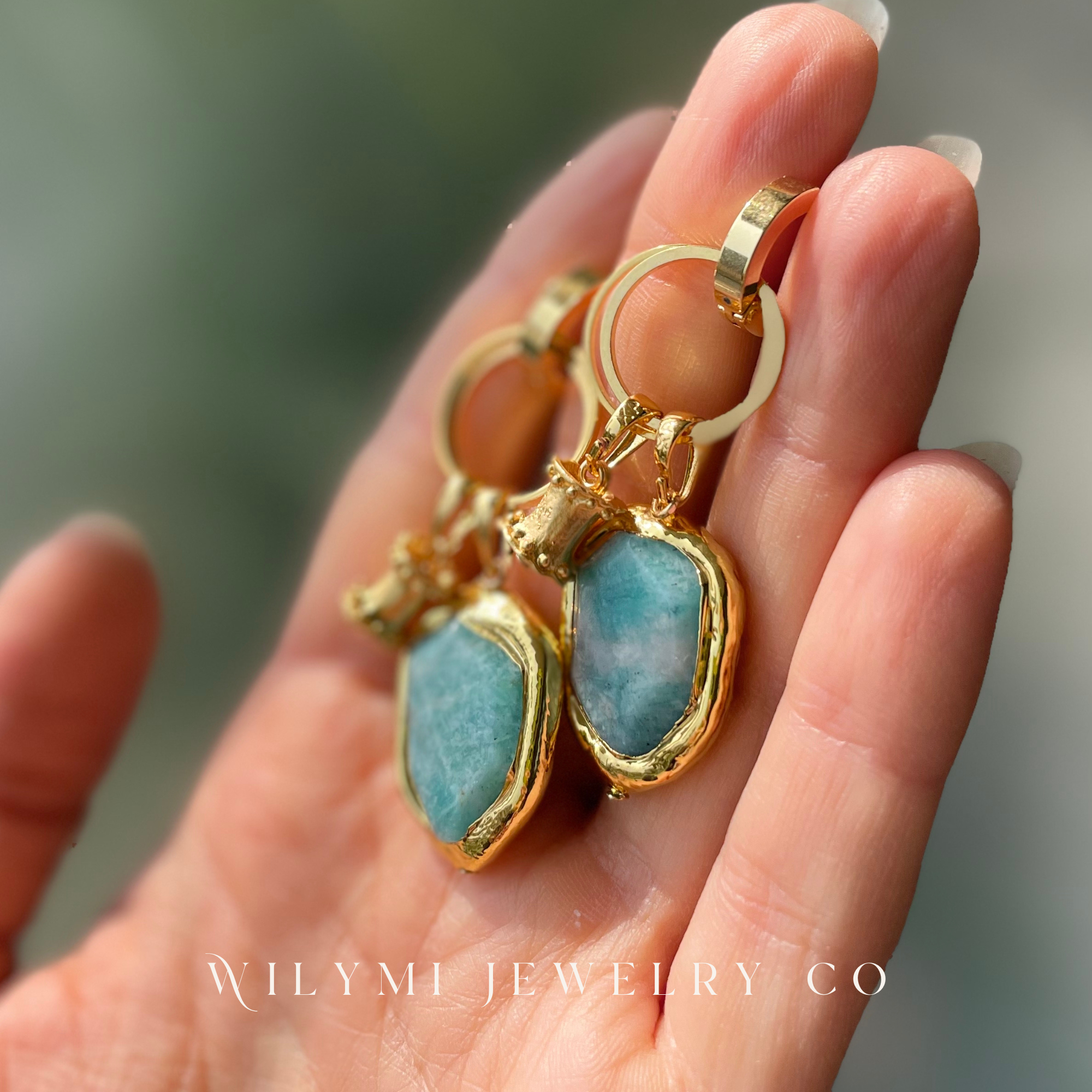 WILYMI Jewelry Co - Vente Boucles d'oreilles pendantes - Créoles 4-en-1 JOY | GF + Acier inoxydable + Amazonite4