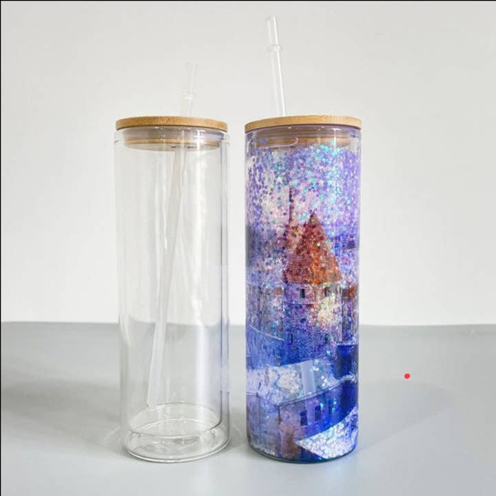 Canette en verre à sublimation Snowglobe de 20 oz pour la vente par Krafty Cups 4U