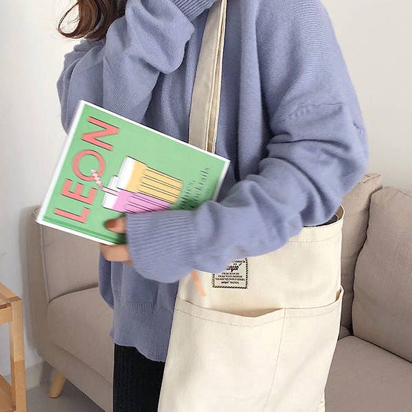 UZ Wholesale Store - Wholesale Tote Bag - Women's - Simple Solid Color With-pockets Canvas Handbag