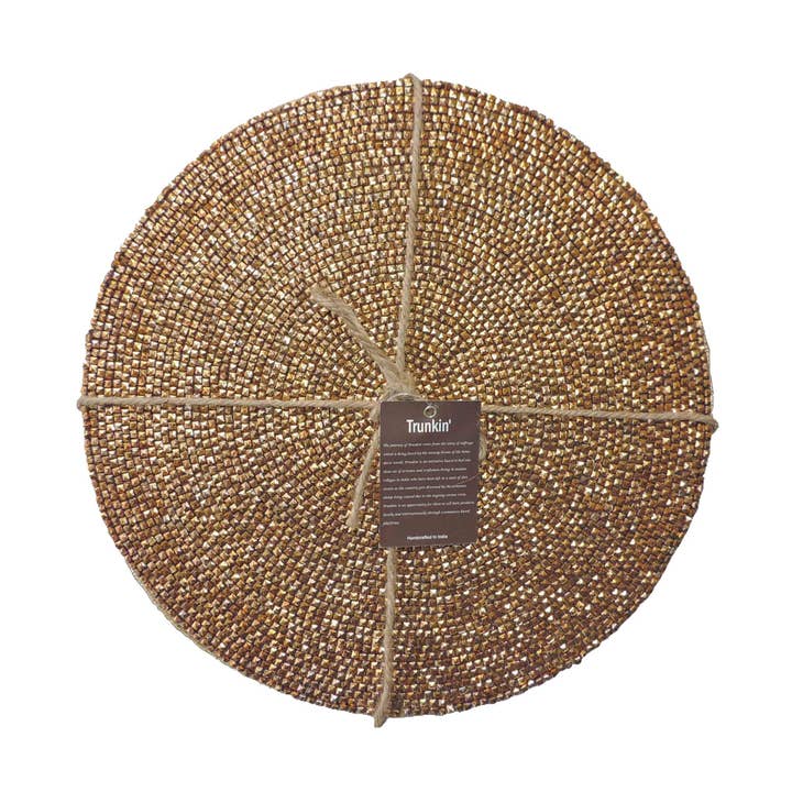 Glass Bead Embroidered Placemat in Antique Gold, Set of 2 for wholesale by Trunkin'