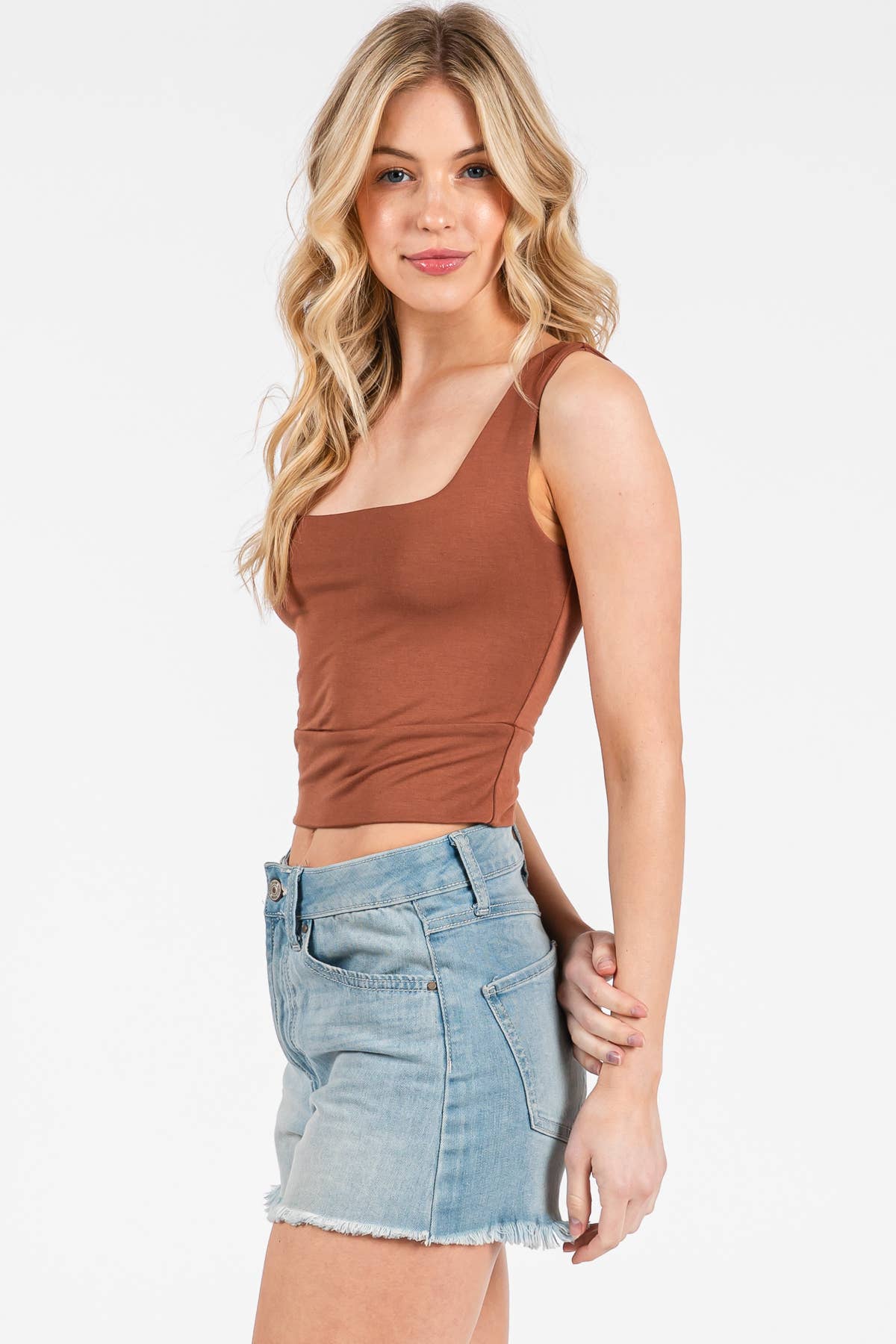 Final Touch - Wholesale Knit Top - Women's - Square Neck Fitted Crop Top - T1685962