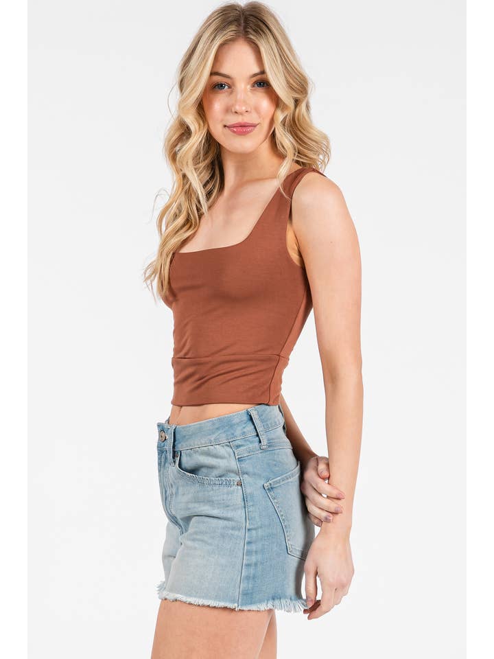Final Touch - Wholesale Knit Top - Women's - Square Neck Fitted Crop Top - T1685962