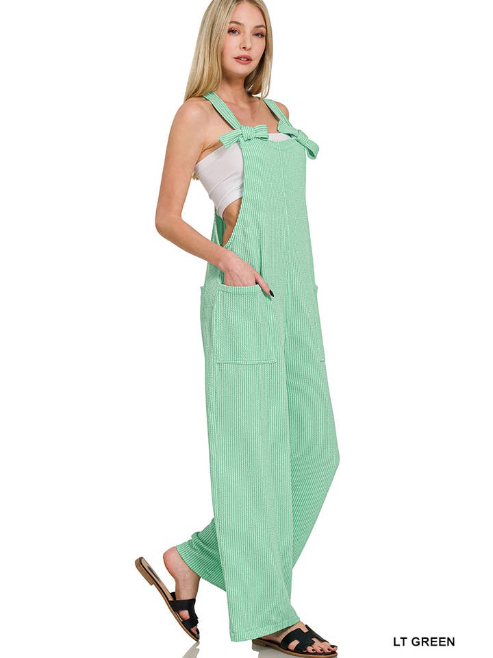 42POPS - Wholesale Jumpsuit - Women's - "....Corded Rib Knot Strap Relaxed Fit Overalls w/ Pock