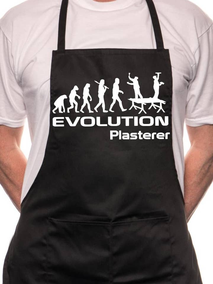 Voksen Evolution Af Gipsarbejder BBQ Madlavning Funny Nyhed Forklæde for engroshandel hos Print4U