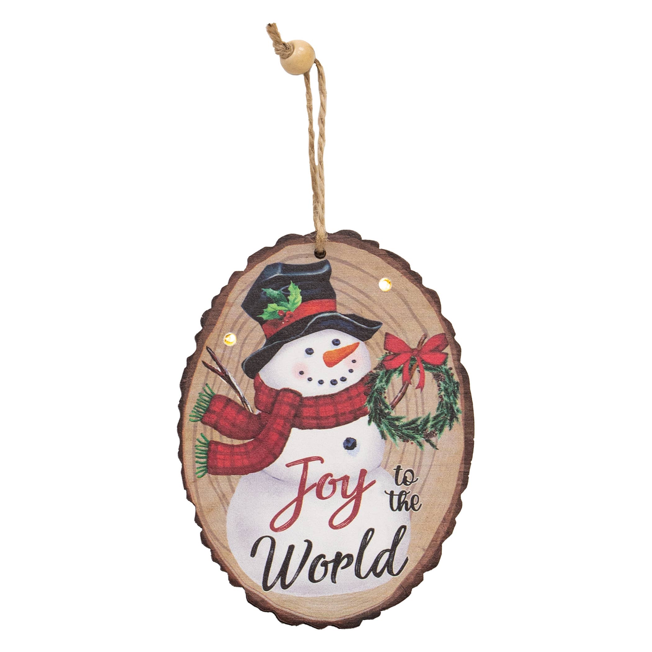 Bright Ideas - Wholesale Ornament - Snowman Wood Slice Ornament w/ LED Light 3 Asstd2