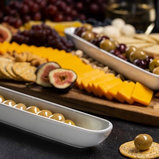 Kook - Wholesale Serving Tray - Kook Ceramic Olive Boat Tray, White, 12 in, Set of 24