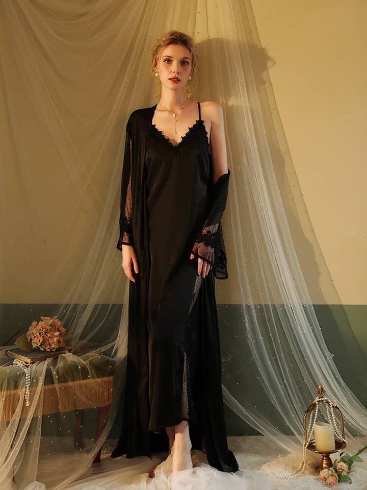 Sweetkama - Wholesale Robe – Women's - Lace Night Gown, Silk Robes,Bridal Party Robes,with babydoll34