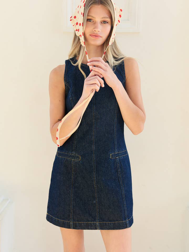 Sleeveless Denim A-Line Mini Dress - RD1349 for wholesale by RAISONNEL
