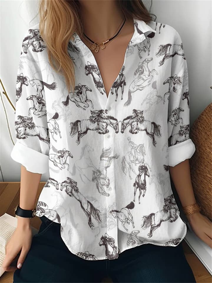 Rosa Clothing - Wholesale Button Down Shirt - Women's - Wild Western Cowboy Rodeo print button-up shirt2