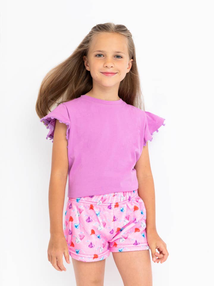 Orchid Chocolate Kisses Plush Lounge Shorts for wholesale on Faire