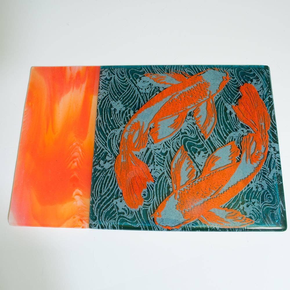 Kiku Handmade | Contemporary Fused Glass Home Goods - Wholesale Cheese Board - Koi 7x11" Fused Glass Cheese Plate4