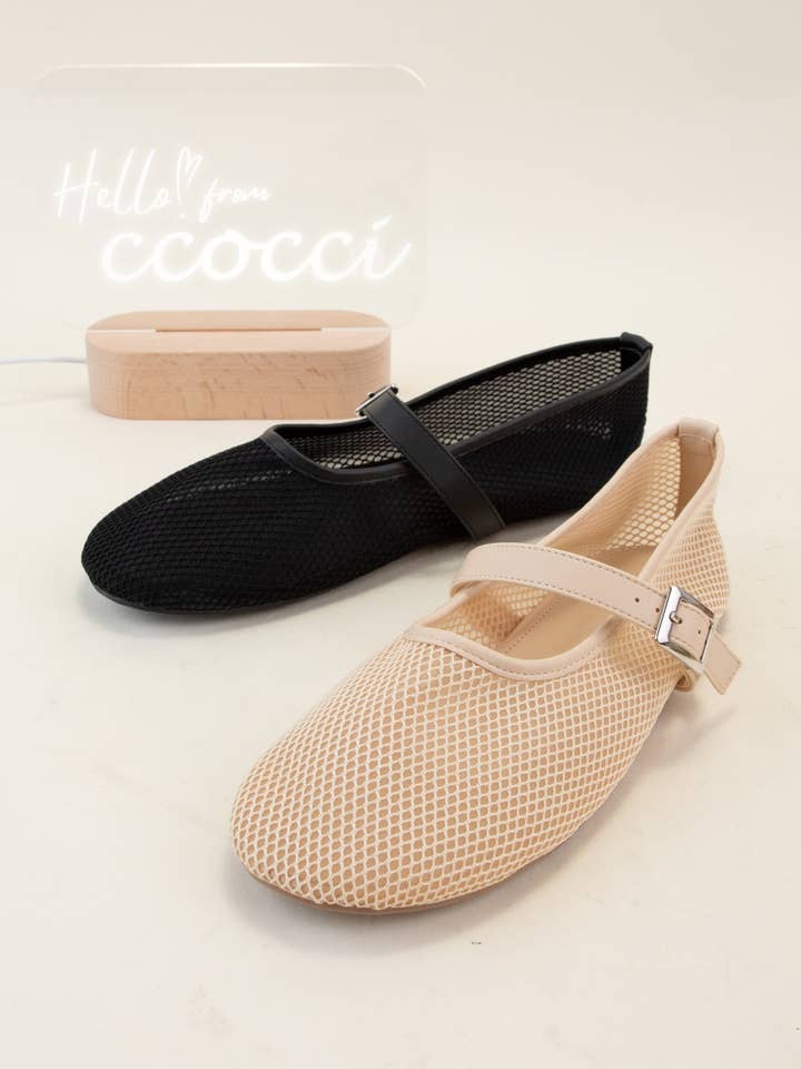CCOCCI - Wholesale Flats - Women's - NANAMI-04 ALL OVER MESH MARY JANE BALLET FLATS