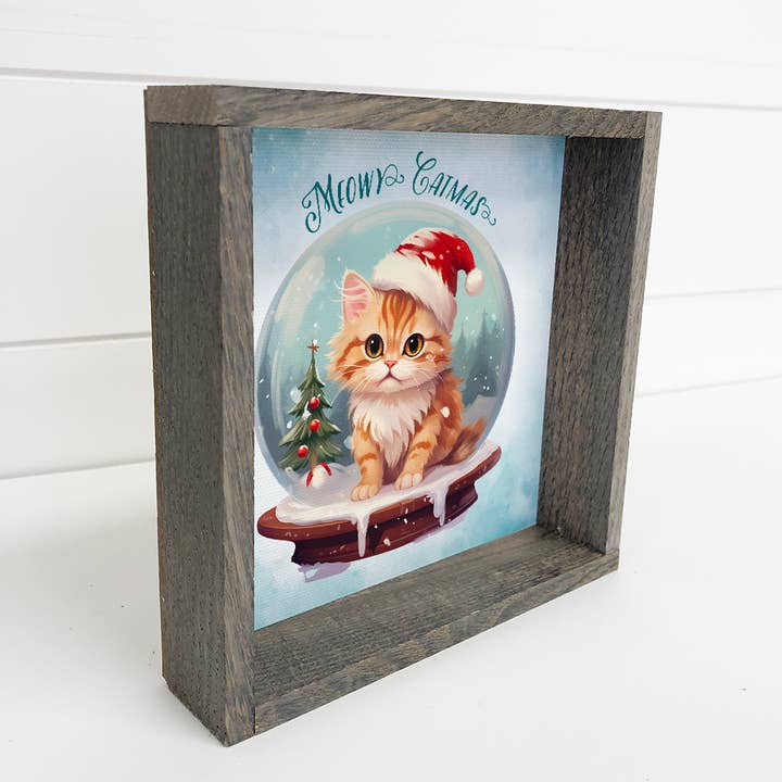 Hangout Home - Wholesale Christmas Wall Art - Meowy Christmas Snow Globe - Funny Holiday Animal Canvas Art