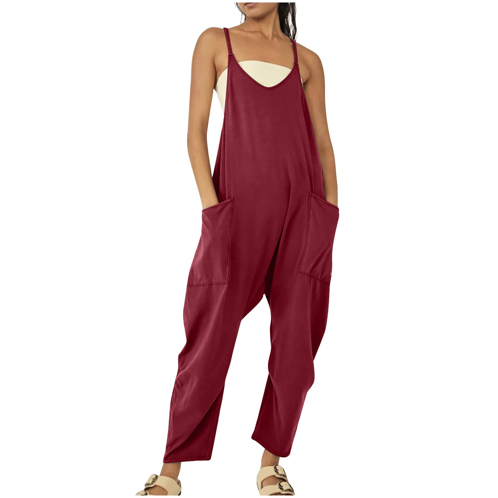 Rosa Clothing - Wholesale Jumpsuit - Women's - Solid Color Suspender Jumpsuit with Pockets0
