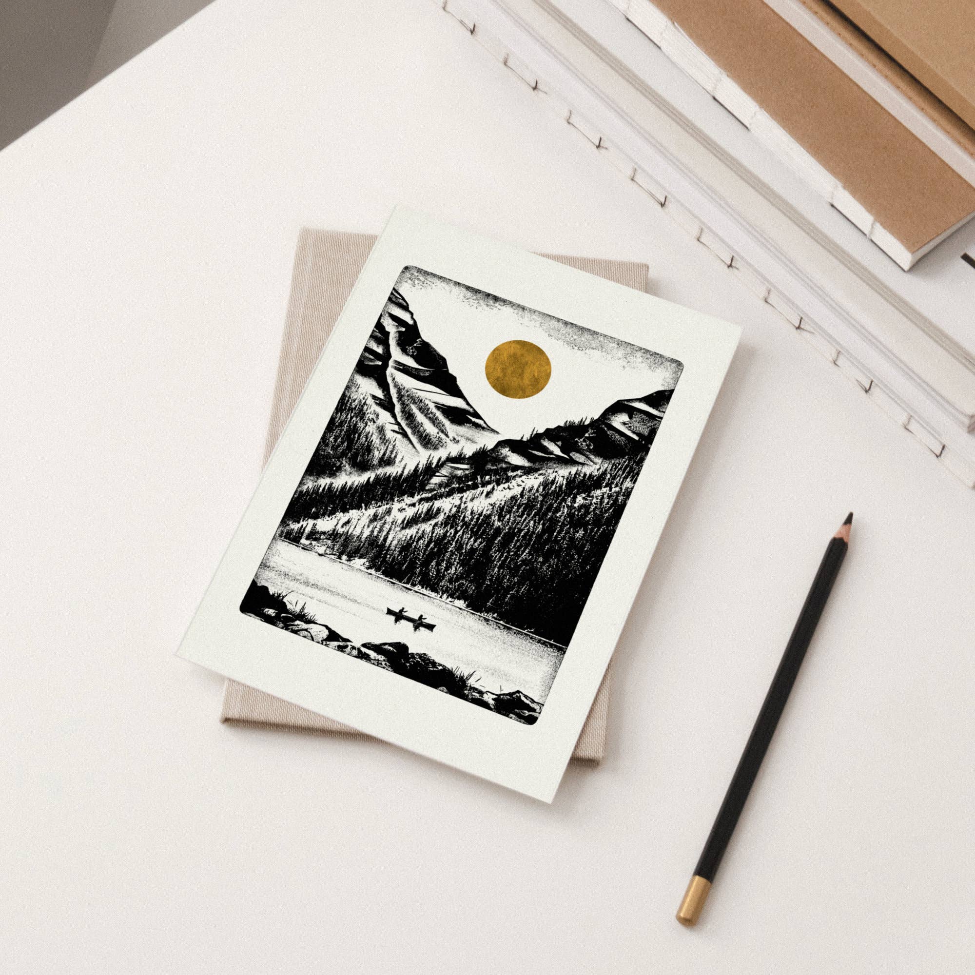 Luke Holcombe Studio - Wholesale Everyday Greeting Card - Lost in Today Individual Card (A6) Lake Canoe Adventure Sun1