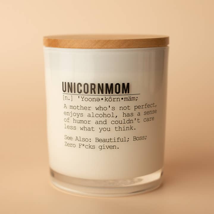 Unicorn Mom Funny Soy Candle for wholesale by Unplug Soy Candles