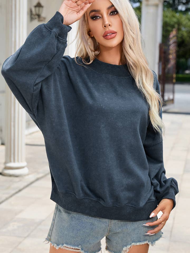 Suhkasana - Wholesale Sweatshirt - Women's - Women’s Washed Drop Shoulder Crewneck Sweatshirt3