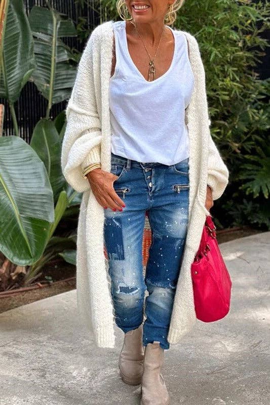 Rosa Clothing - Wholesale Cardigan - Women's - Love & Peace Exposed Seam Knit Sweater Long Cardigan15