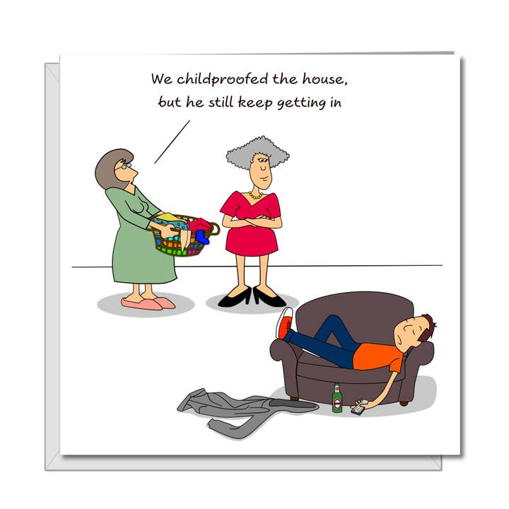 Sjovt morsdagskort/Fødselsdagskort fra Søn/Mand - Børn, der vender hjem - Underholdende humoristisk - Mors liv med børn/ Børn for engroshandel hos Swizzoo Cards