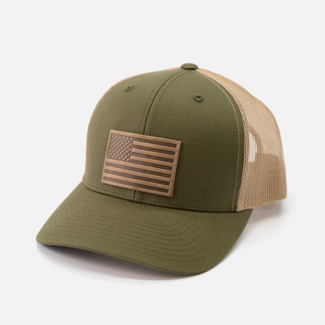 Range Leather Co. - Wholesale Trucker Hat - Unisex - American Flag Hat - Leather Patch Trucker Snapback14