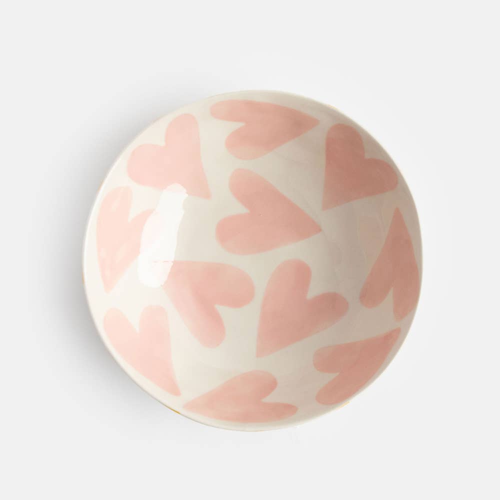 Caroline Gardner – wholesale Decorative plate/dish/bowl – Pink Hearts/Mustard Round Shallow Bowl1