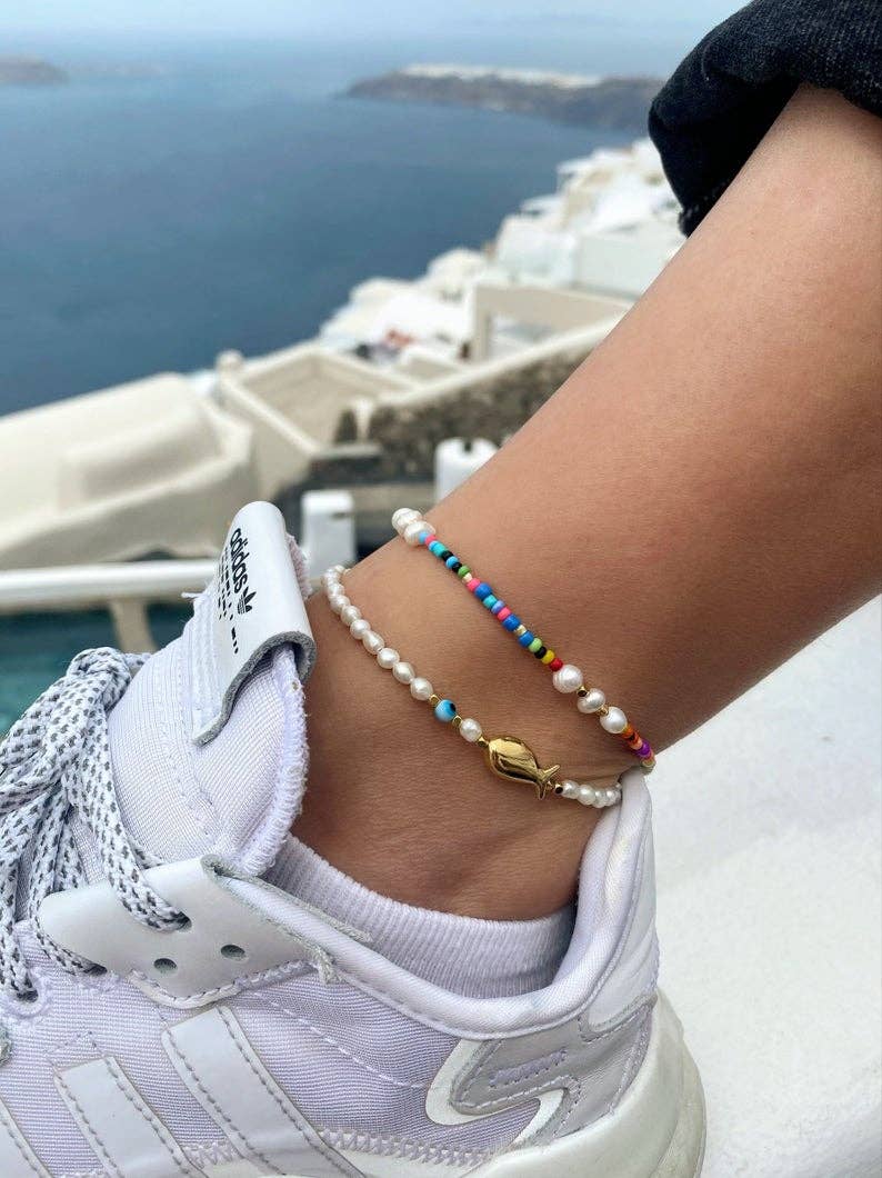 Christina Christi – Pulseira de tornozelo por atacado – Torniquete de pé feminino com pérolas e contas coloridas3