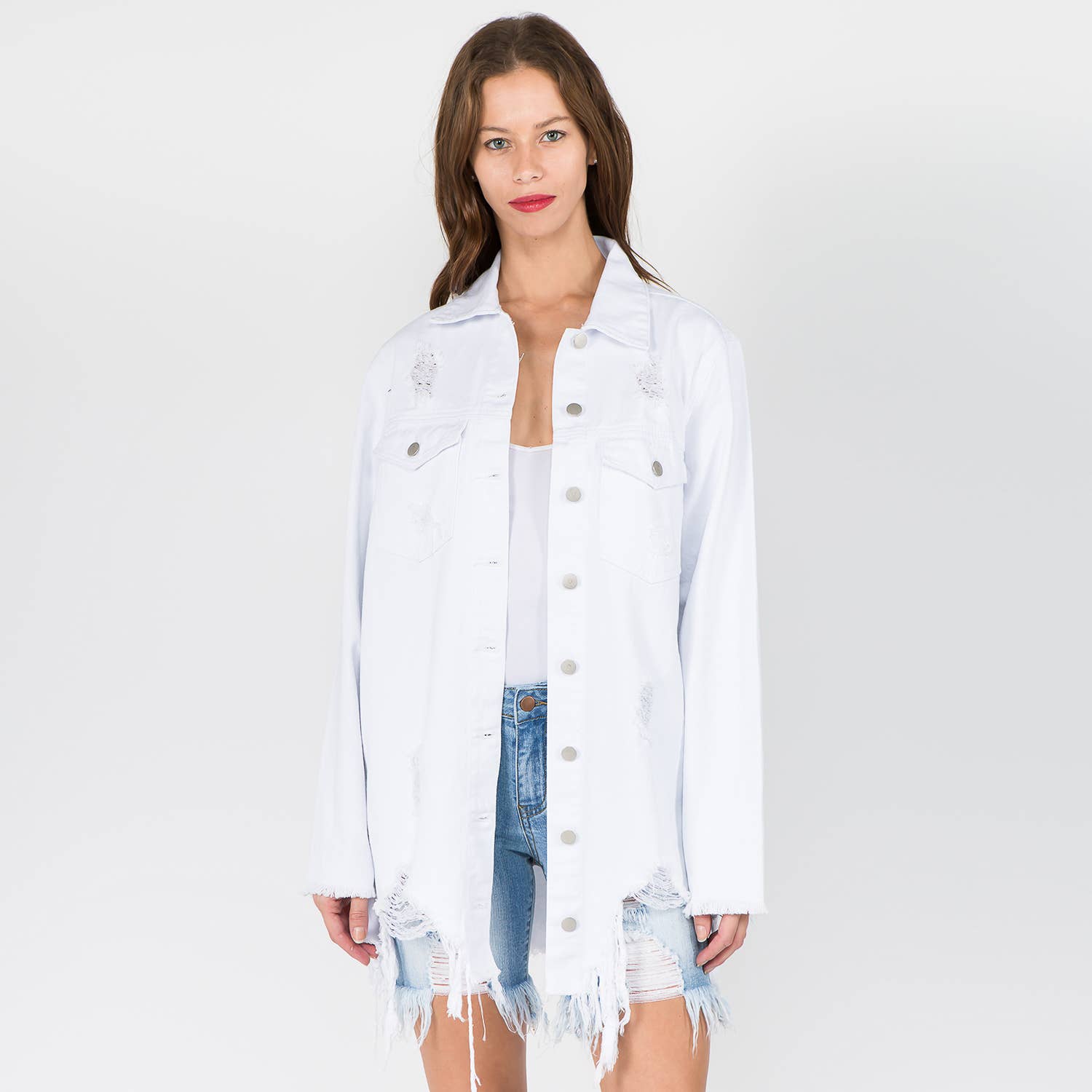 American Bazi - Vente Veste en jean – femme - VESTE STYLE CHEMISE EN JEAN VIEILLI - RJK36617