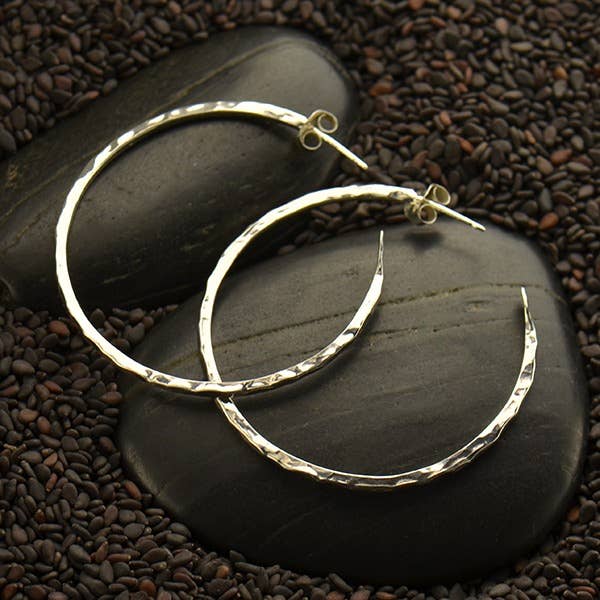 Nina Designs - Wholesale Hoop Earrings - Sterling Silver or Gold Hammer Finish Hoop Earrings on Post0