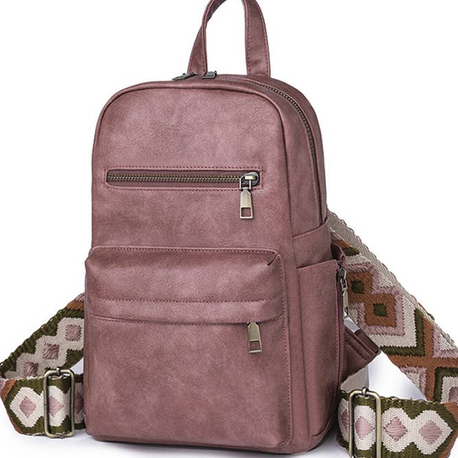 UNISHE - Wholesale Backpack - Women's - Aztec Strap Zipper PU Leather Backpack ZK1742