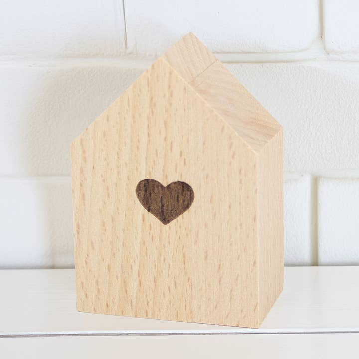 Small decorative wooden house heart for wholesale by Bow & Hummingbird