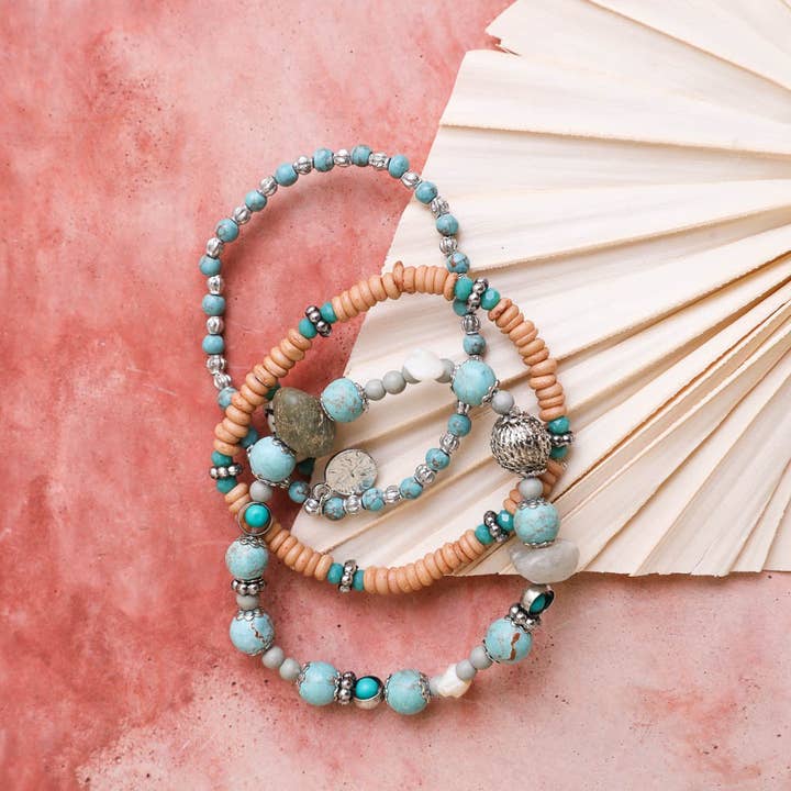 Three Bird Nest - Wholesale Beaded Bracelet - San Antonio Bracelet Set - Turquoise