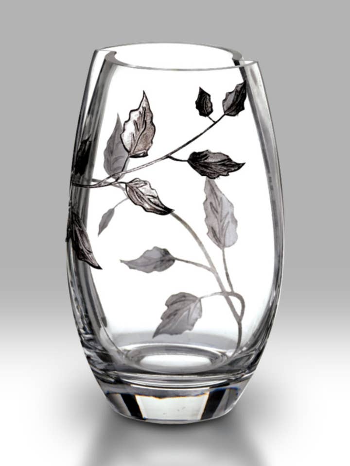 Zilveren Blad - 20 cm Ronde Vaas voor wholesale door Nobile Glassware Ltd.