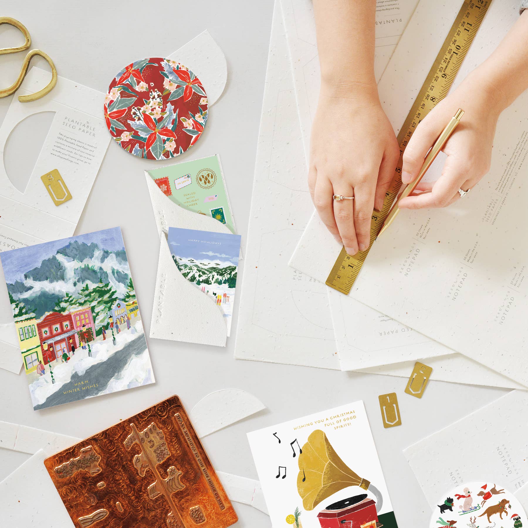 Seedlings - Wholesale Christmas Card - Skiing Pups - Holiday Mini Card4