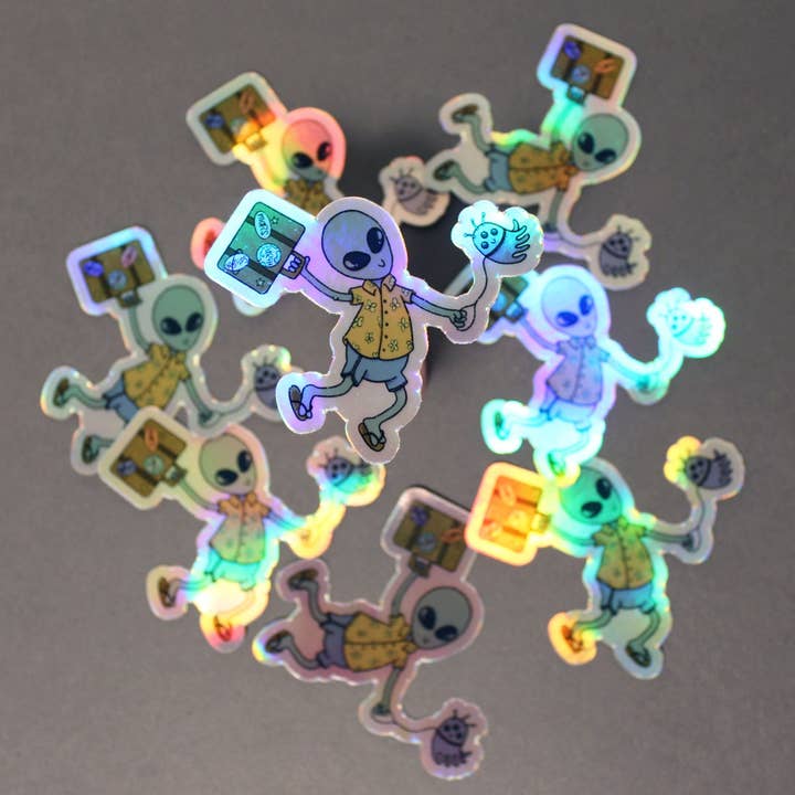 Autocollant Alien Holographic - Autocollants - Autocollants personnalisés - Autocollants pour hydroflask - Stickers ordinateur portable pour la vente par Sarah Parker Illustration