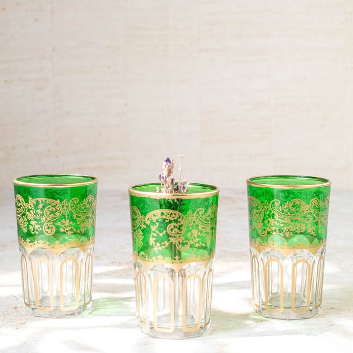 Maison Berber - Wholesale Drinking glass/cup - Moroccan Tea Glasses Set of 6 - Green1