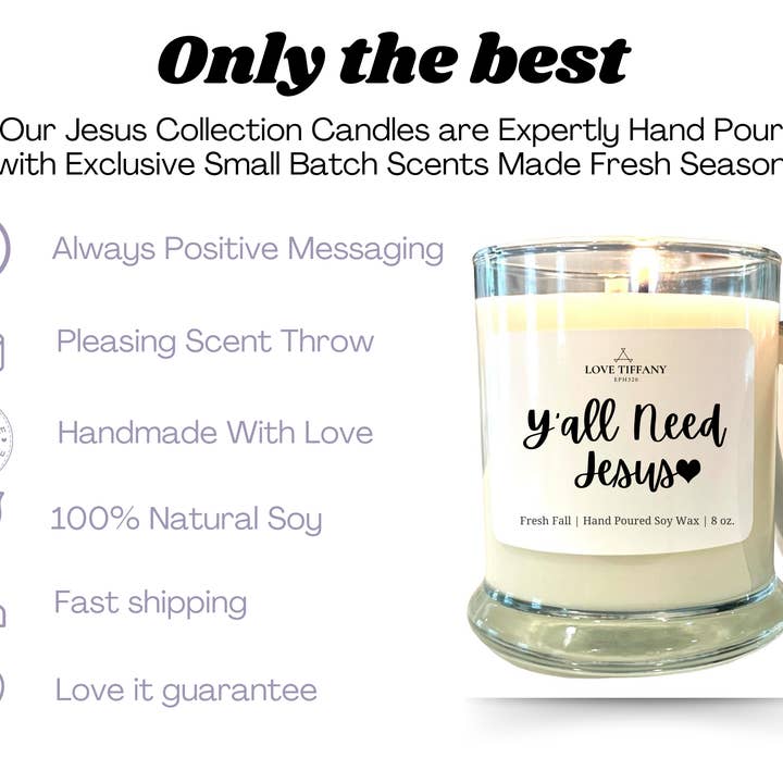 LOVE TIFFANY - Wholesale Jar/Filled Candle - Jesus, Coffee & Dry Shampoo - Bourbon Glass Soy Candle with Metal Lid2
