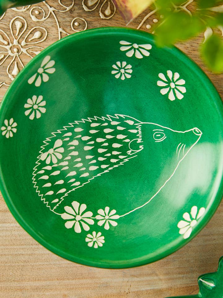 Woodland Trinket Dish Hedgehog - Green for wholesale by Namaste