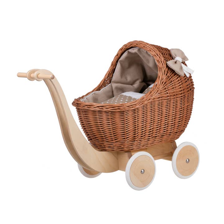 The Wicker Stories - Vente Accessoire de poupée – enfant - Poussette en osier pour poupée, landau naturel4