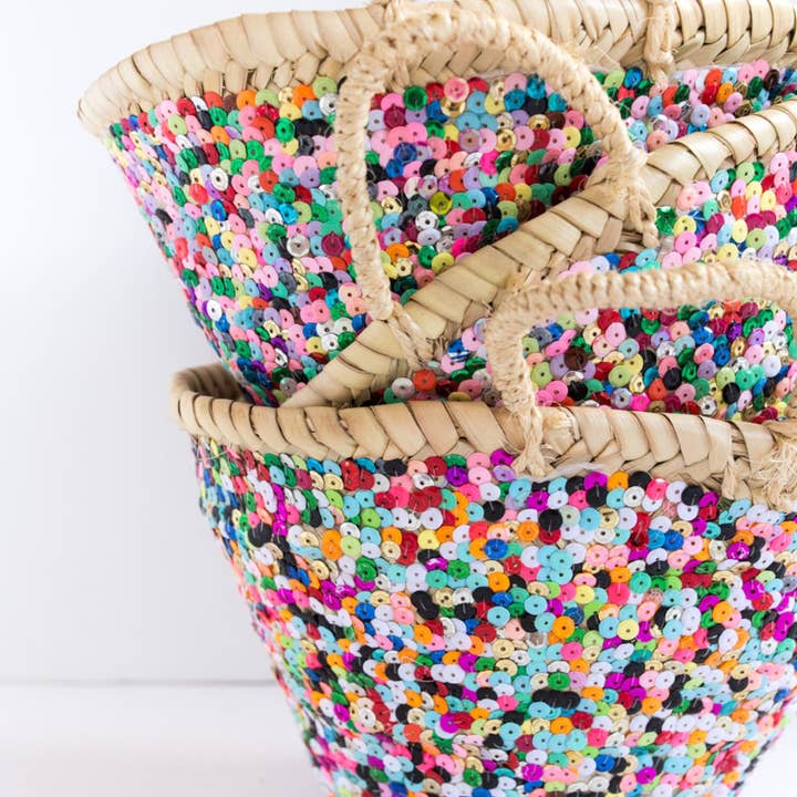 DarKech - Wholesale Basket – Kids & baby - Small Sequin Straw Basket, Straw Bag, Nursery Basket1