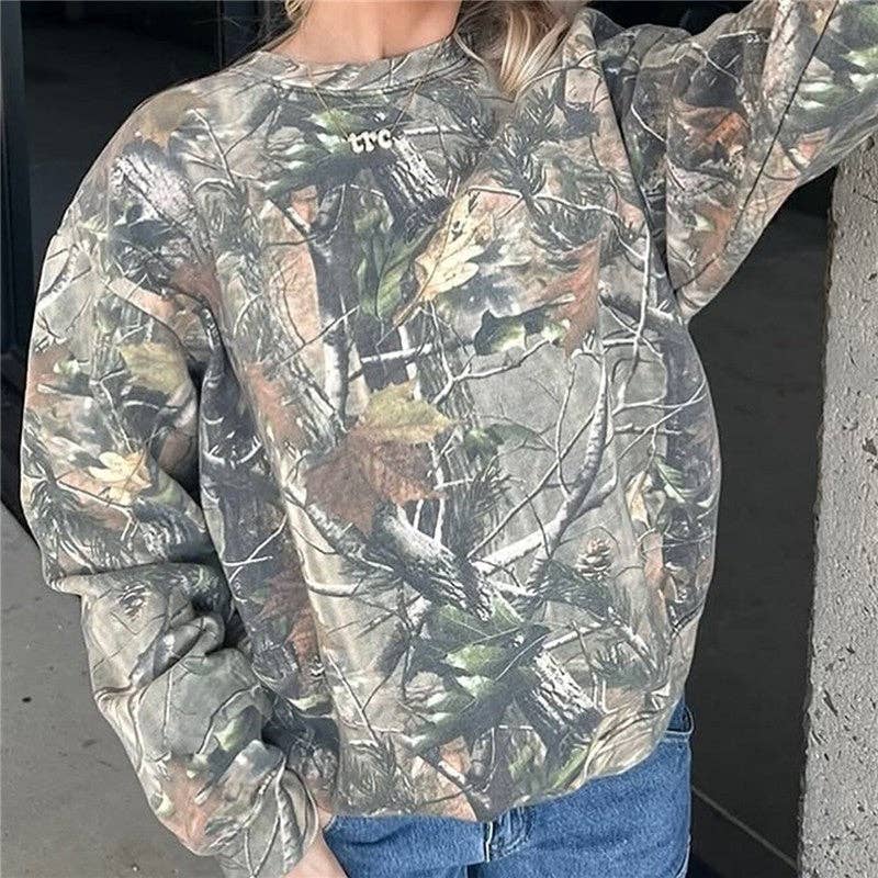 GRIS Sweat à capuche imprimé à manches longues et coupe ample en vente sur Faire2