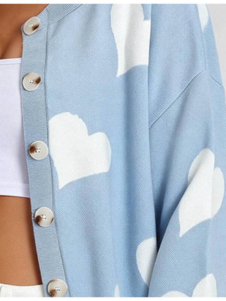 Sweetkama – Cardigan - Mulher por atacado – Cardigan feminino com coração e botões, gola redonda, modelo 23686