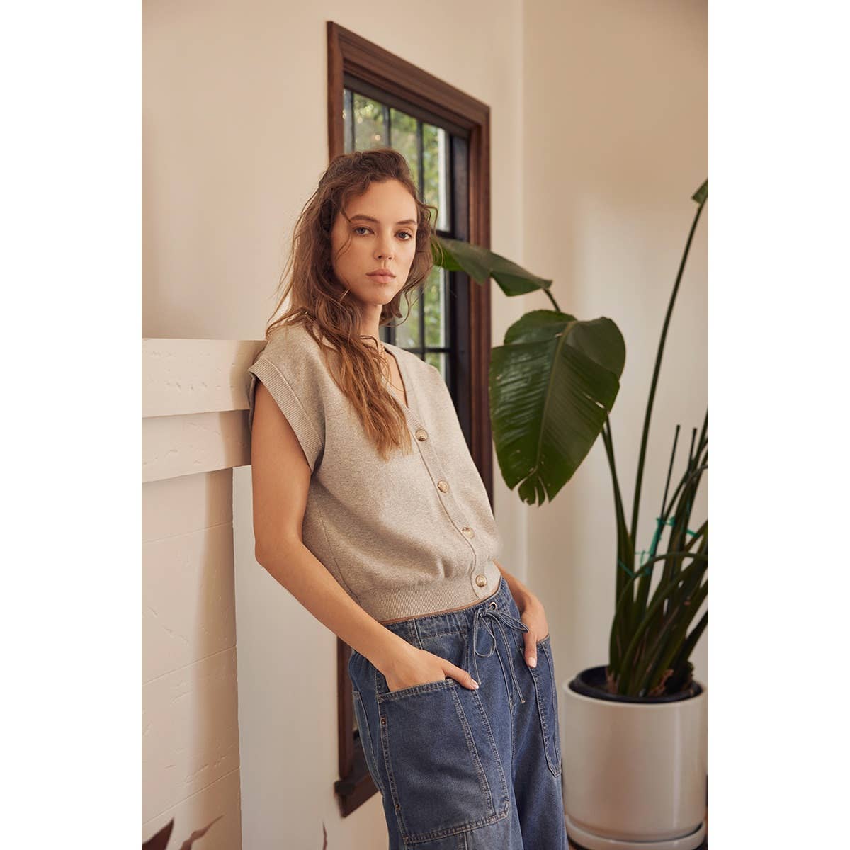 ESSENTIAL DENIM WASHED BALLOON LEG DENIM PANTS for wholesale on Faire4