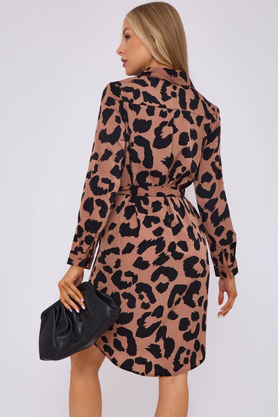 marrone Mini abito a camicia con stampa leopardata marrone chiaro in vendita all'ingrosso su Faire5