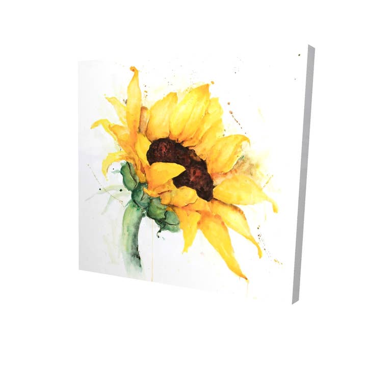 Bruin Aquarel zonnebloem | fine art print op canvas 24" x 24" voor groothandel op Faire
