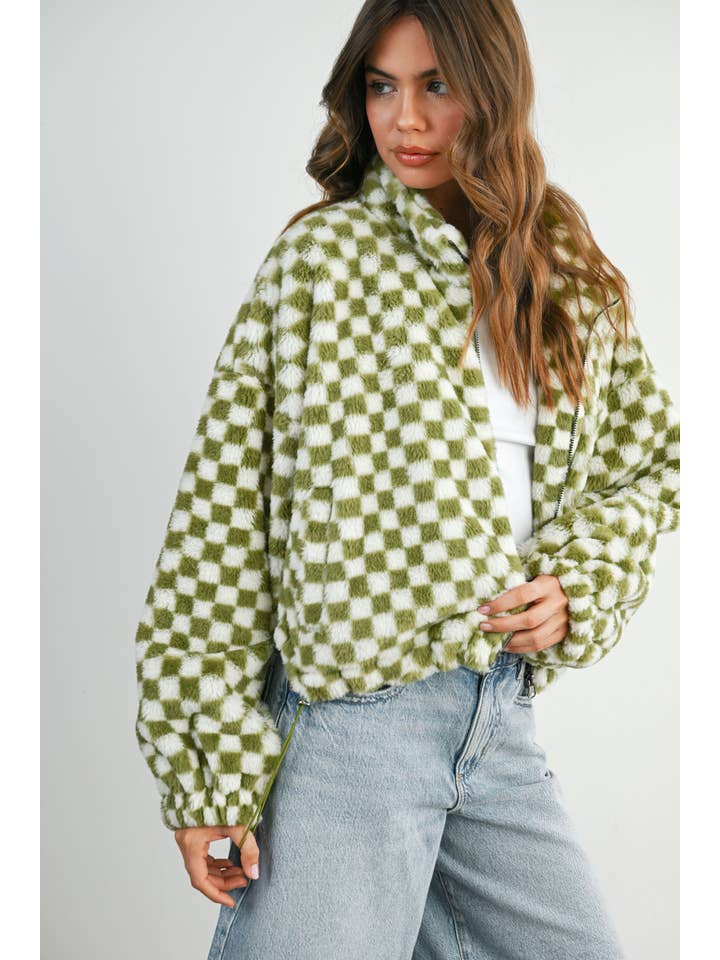 BUTTERMELON - Wholesale Jacket - Women's - Fall Winter Checker Teddy Fall Jacket - BMJ700328