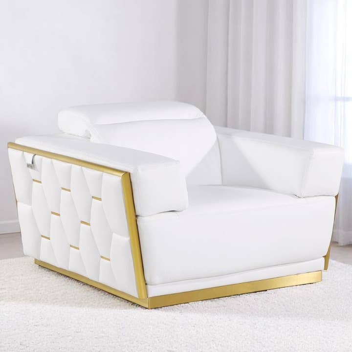 HomeRoots - Wholesale Chair - 47" White and Gold Italian Leather Club Chair1