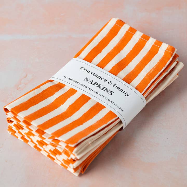 ORANGE STRIPE set of 4 cotton napkins for wholesale by Constance & Denny