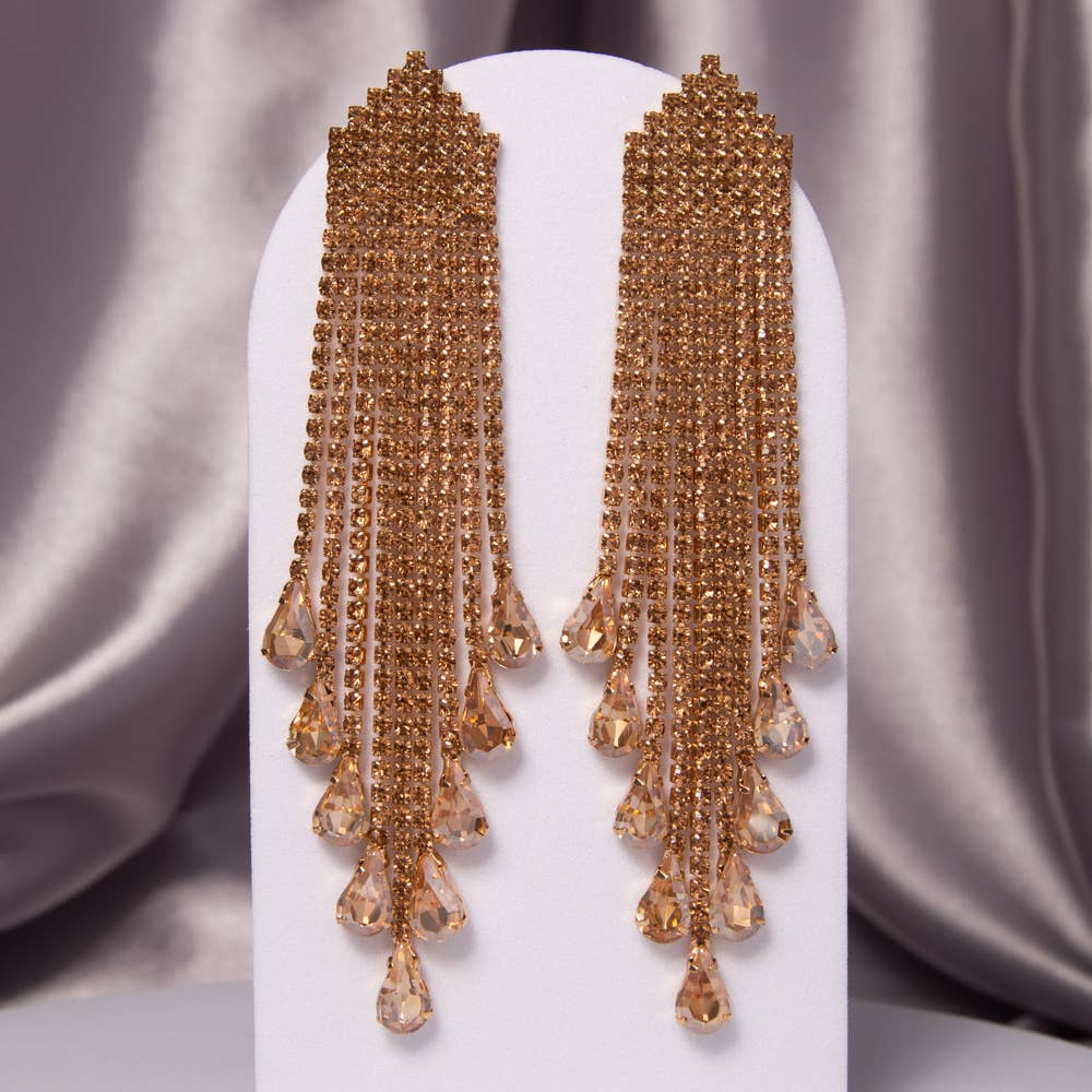 SP Sophia Collection - Wholesale Tassel Earrings - Crystal Rhinestone Waterfall Tassel Long Drop Earrings2