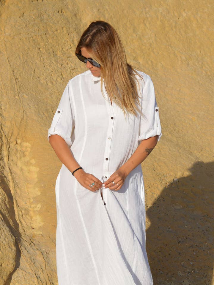 VESTIDO BUTTON NATURAL por atacado de Mandala by Mallorca