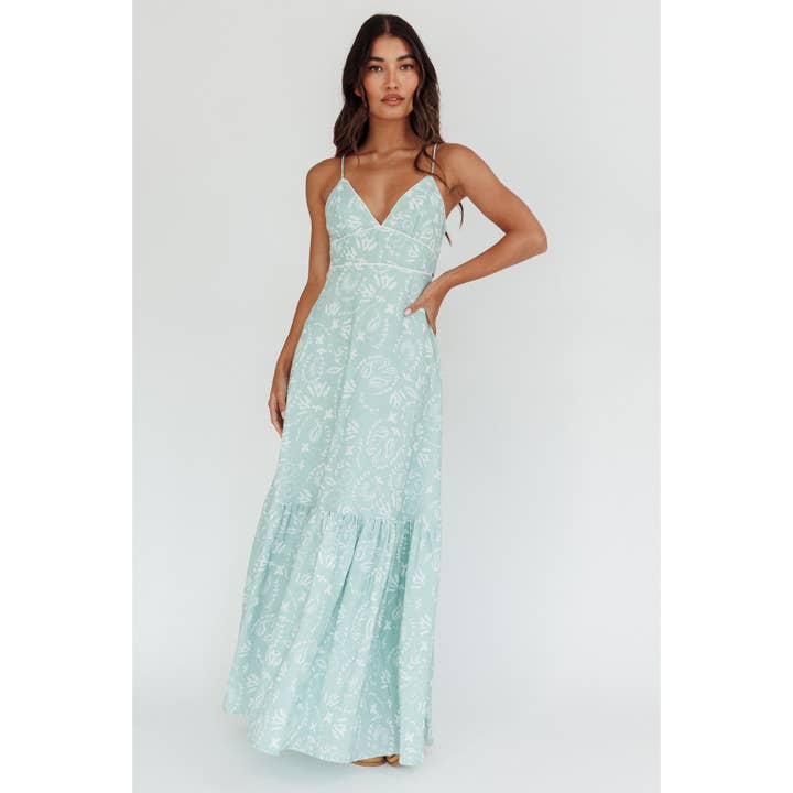 MINT BEACHY PICNIC MAXI DRESS for wholesale on Faire
